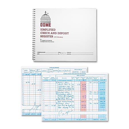 Dome® Simplified Check And Deposit Register, 10 1/4" x 8 1/2", Gray