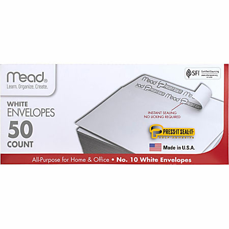 Mead Plain White Self-Seal Business Envelopes - Business - #10 - 4 1/8" Width x 9 1/2" Length - Self-sealing - 50 / Box - White