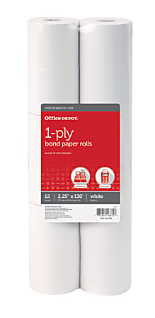 Office Depot® Brand 1-Ply Bond Paper Rolls, 2-1/4" x 130', White, Pack Of 12