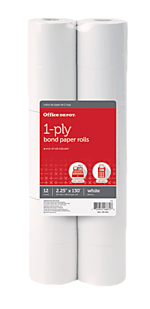 Office Depot® Brand 1-Ply Bond Paper Rolls, 2-1/4" x 130', White, Pack Of 12