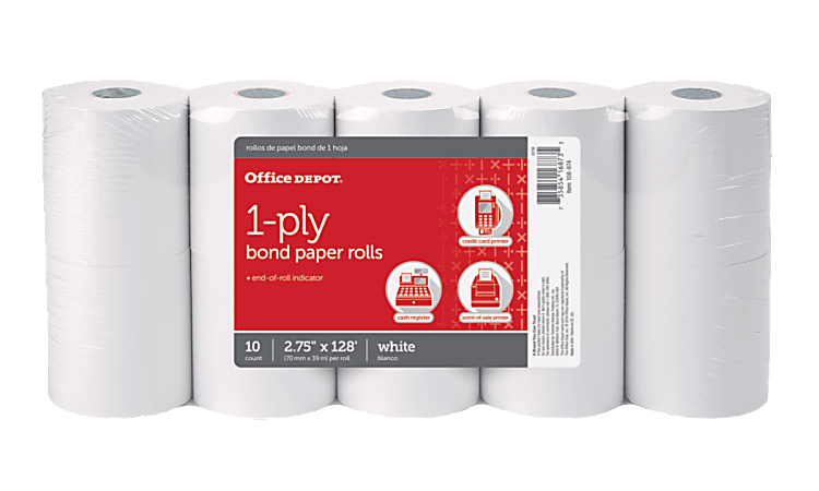 Office Depot® Brand 1-Ply Bond Paper Rolls, 2-3/4" x 128', White, Pack Of 10