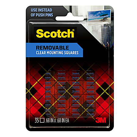 Scotch® Removable Wall Mounting Tabs, 11/16" x 11/16", Clear, Box Of 35