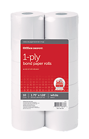 Office Depot® Brand  1-Ply Bond Paper Rolls, 1-3/4" x 128', White, Pack Of 10