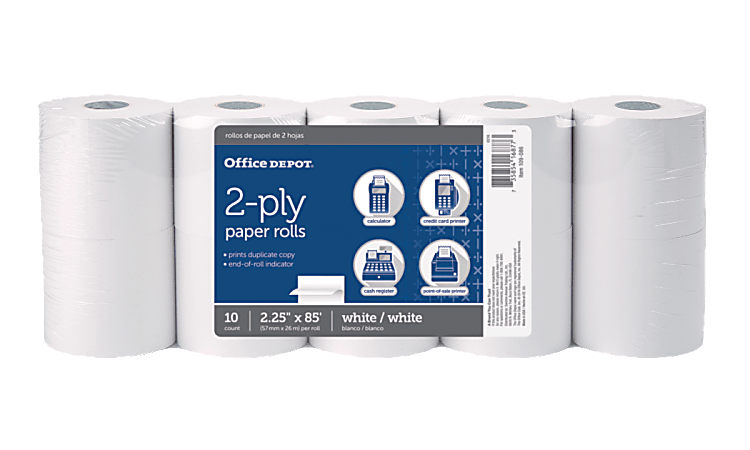 Office Depot® Brand 2-Ply Paper Rolls, 2-1/4" x 85', White, Pack Of 10