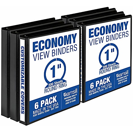 Samsill® Value View 3-Ring Binder, 1" Round Rings, 50% Recycled, Pack Of 6