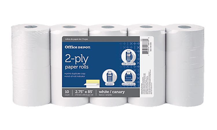 Office Depot® Brand 2-Ply Paper Rolls, 2-3/4" x 85', Canary/White, Pack Of 10