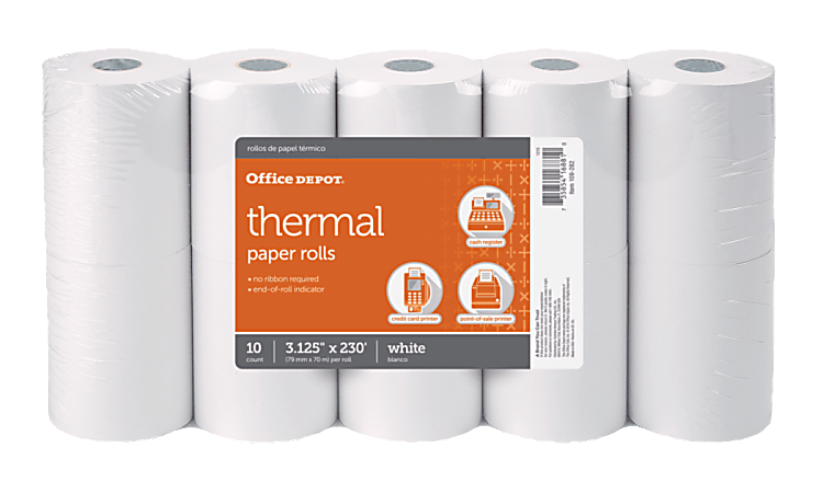 Office Depot® Brand Thermal Paper Rolls, 3-1/8" x 230', White, Pack Of 10