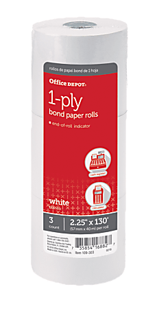 Office Depot® Brand 1-Ply Bond Paper Rolls, 2-1/4" x 130', White, Pack Of 3