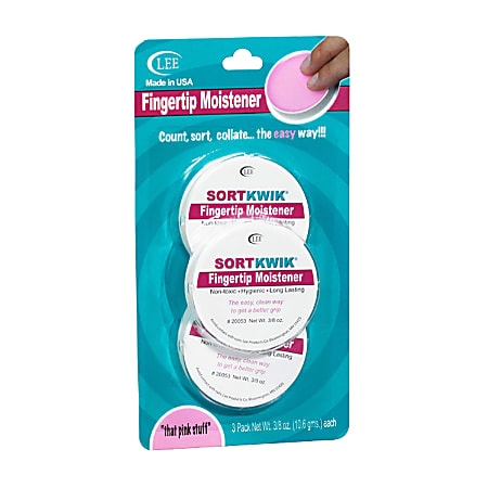 Lee® Sortkwik™ Hygienic Fingertip Moistener, 50% Recycled, 0.63 Oz, Pink, Pack Of 3