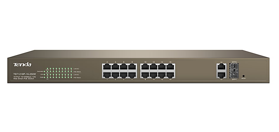 Tenda Gigabit Web Smart PoE Switch, 16-Port, TEF1218P-16-250W