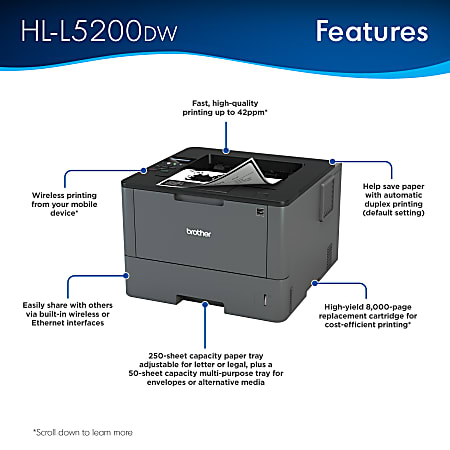 Brother HL L5200DW Wireless Laser Monochrome Printer - Office Depot