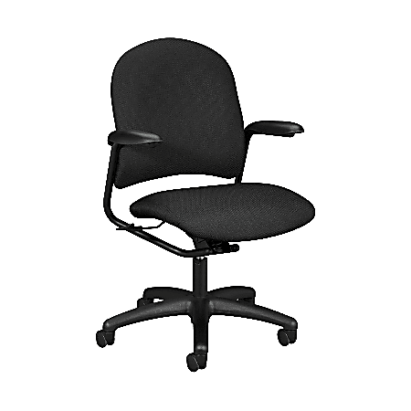 HON® 4221 Alaris Managerial Mid-Back Chair, w/ Arms, 41 1/4"H x 25 3/4"W x 26 1/2"D, Black Frame, Iron Fabric