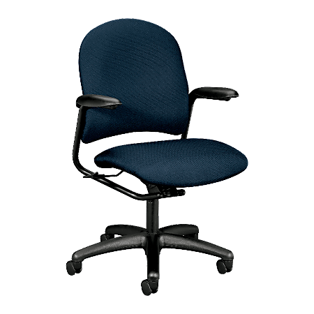 HON® 4221 Alaris Managerial Mid-Back Chair, w/ Arms, 41 1/4"H x 25 3/4"W x 26 1/2"D, Black Frame, Blue Fabric