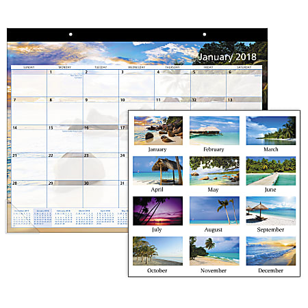 Office Depot® Brand Monthly Desk Pad Calendar, 22" x 17", 30% Recycled, Paradise, January to December 2018 (OD006700-18)