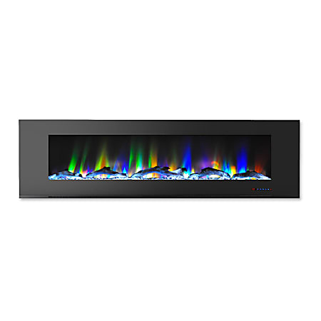 Cambridge® Wall-Mount Electric Fireplace With Multicolor Flames And Driftwood Log Display, 72", Black