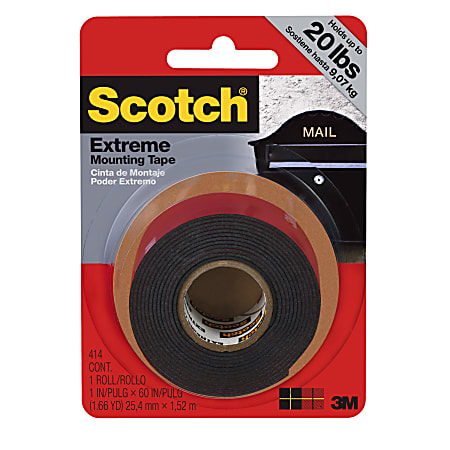 Scotch® Extreme Mounting Tape, 1" x 1.67 Yd., Black