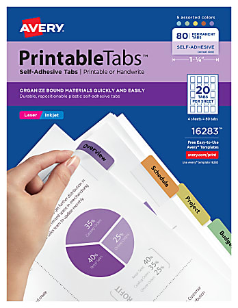 Avery Printable Self Adhesive Tabs Multicolor Pack Of 80 Office Depot