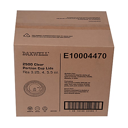 Daxwell® Portion Cup Lids, For 3.25, 4 And 5.5 Oz Portion Cups, Clear, Case Of 2,500 Lids