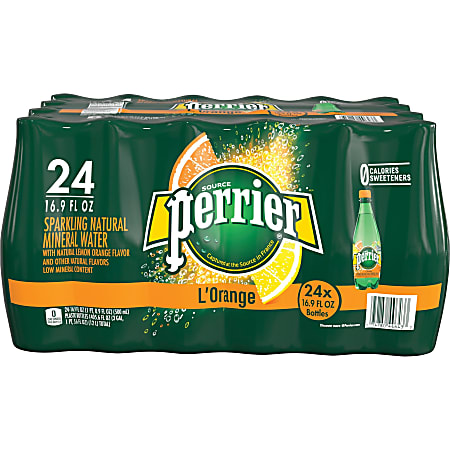 Perrier L'Orange Sparkling Mineral Water - Lemon, Orange Flavor - 16.91 fl oz (500 mL) - 24 / Carton