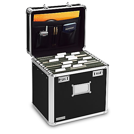 Ideastream Locking Storage File Box, Letter Size, 13 1/4" x 13 1/2" x 11 1/2", Black/Chrome