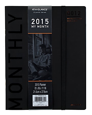 AT-A-GLANCE® Stitched 13 Months Monthly Planner, 8 1/8” x 11”, Black, January 2015-December 2016