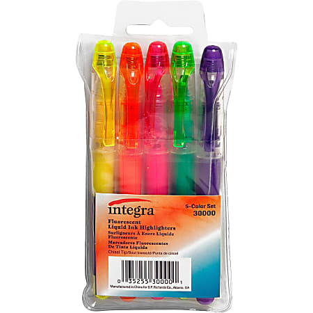 Integra Liquid Highlighters - Fine Marker Point - Chisel Marker Point Style - Assorted - 5 / Set