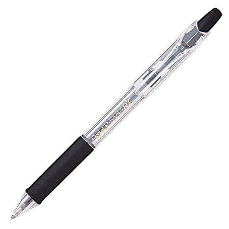 Pentel R.S.V.P. RT Retractable Ballpoint Pens Medium Point 1.0 mm 61percent  Recycled Transparent Black Barrel Black Ink Pack Of 12 Pens - Office Depot