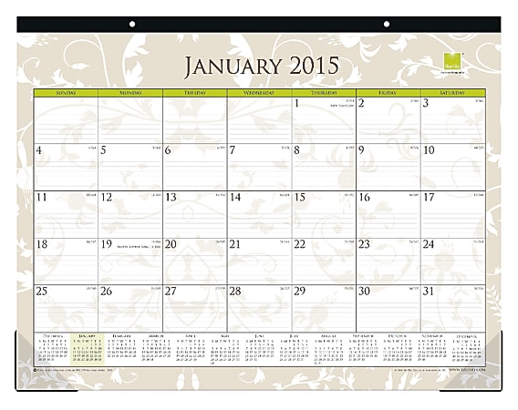 Blue Sky™ Monthly Desk Pad Calendar, 22" x 17", 50% Recycled, Tropical, January–December 2015