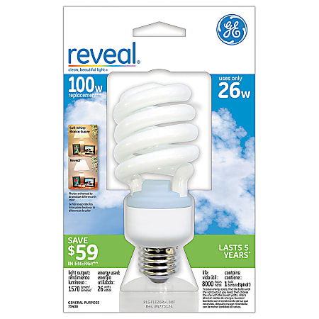 GE Spiral Compact Fluorescent Bulb, Reveal, 26 Watts