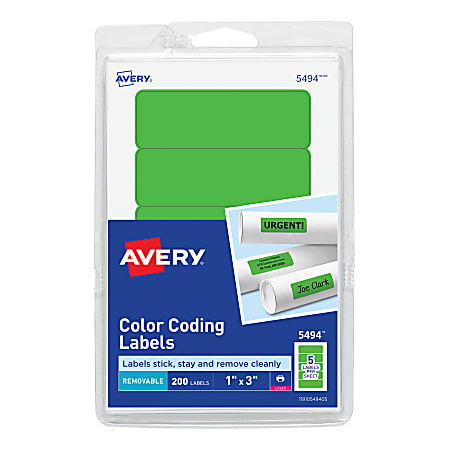 Avery® Removable Laser/Inkjet Organization Labels, Color-Coding, 5494, 1" x 3", Assorted Colors, Pack Of 200