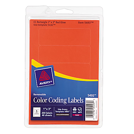 Avery® Removable Laser/Inkjet Organization Labels, Color-Coding, 5493, 1" x 3", Red Neon, Pack Of 200