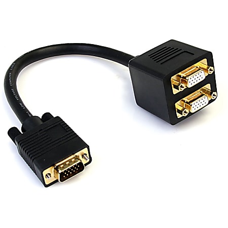 StarTech.com 1 ft VGA to 2x VGA Video Splitter Cable? M/F - Mirror the output from a VGA source to two VGA displays. - VGASPL1VV