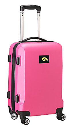 Denco Sports Luggage NCAA ABS Plastic Rolling Domestic Carry-On Spinner, 20" x 13 1/2" x 9", Iowa Hawkeyes, Pink