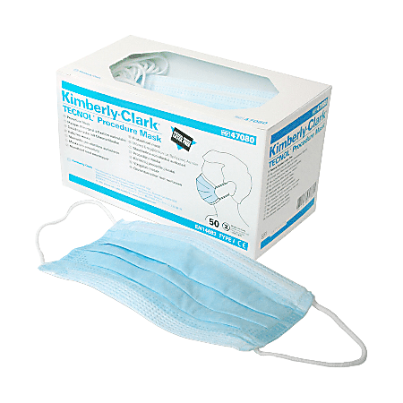 Kimberly-Clark Blue Procedure Masks - Flying Particle, Dust Protection - Polypropylene, Polyester, Cellulose - Blue - 50 / Box