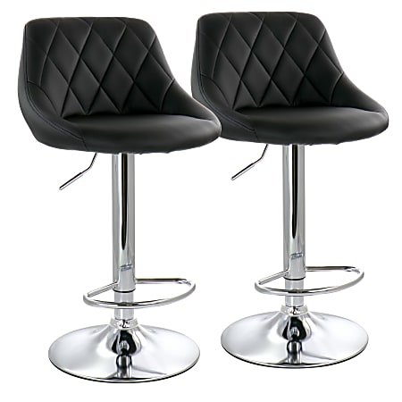 Elama Diamond Stitched Faux Leather Bar Stools BlackChrome Set Of