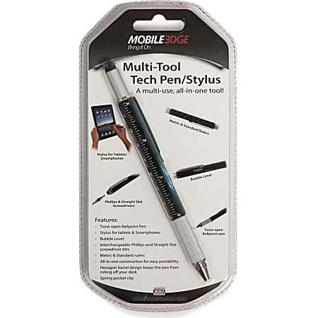 Mobile Edge Multi-Tool Tech Pen/Stylus (Black) - Metal - Black - Tablet, Smartphone Device Supported