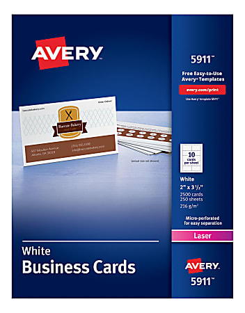 Avery® Laser Microperforated Business Cards, 2" x 3 1/2", White, Pack of 2,500