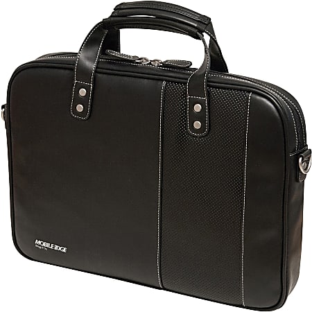 Mobile Edge Slimline Carrying Case (Briefcase) for 14.1" Ultrabook - Black, White - Koskin Leather - Shoulder Strap - 11.6" Height x 15" Width x 2.7" Depth