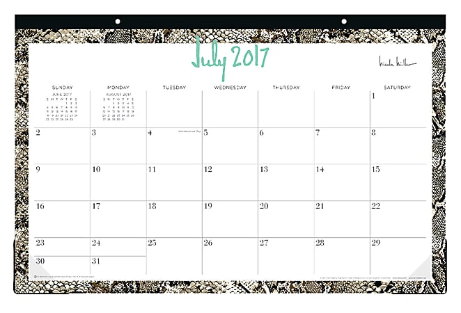 Blue Sky™ Nicole Miller Monthly Academic Desk Pad Calendar, 17" x 11", 50% Recycled, Snake Skin, July 2017 to June 2018