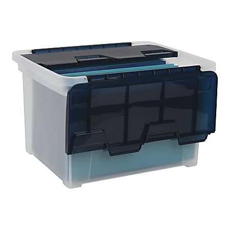 Office Depot® Brand Wing-Lid Letter/Legal Plastic Storage Box, 8.75 Quart, Clear/Navy Blue