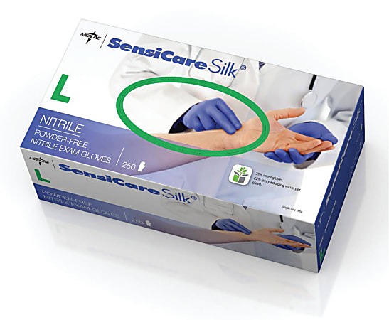SensiCare Silk® Powder-Free Nitrile Exam Gloves, Large, Dark Blue, Box Of 250