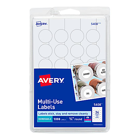 Avery Removable Multipurpose Labels 5408 Round 34 Diameter White Pack ...