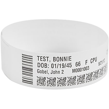 Zebra Z-Band DirectPolypropylene Wristbands, 1" x 11", White, 200 Per Roll, Carton Of 6 Rolls