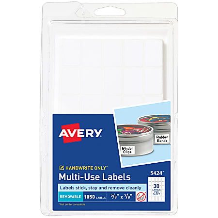 Avery® Removable Labels, Non-Printable, 5424, Rectangle, 5/8 x 7/8,  White, Pack Of 1,050 Small Stickers
