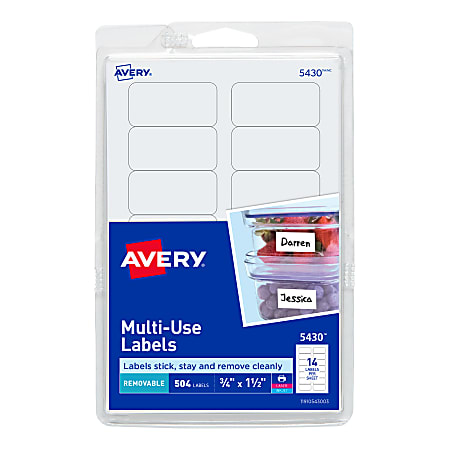 Avery® Removable Labels, 5430, Rectangle, 3/4" x 1-1/2", White, Pack Of 504