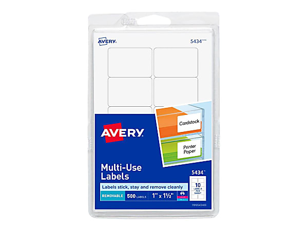 Avery® Removable Labels, 5434, Rectangle, 1" x 1-1/2", White, Pack Of 500