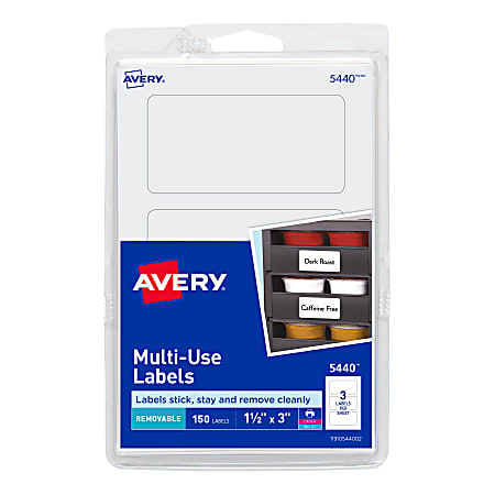 Avery® Removable Labels, 5440, Rectangle, 1-1/2" x 3", White, Pack Of 150
