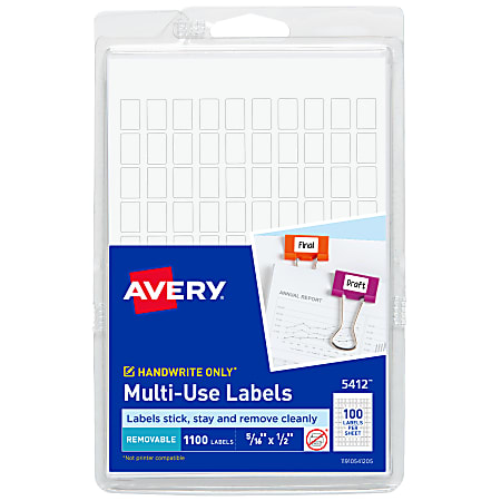Avery® Removable Multipurpose Labels, 5412, 5/16" x 1/2", White, Pack Of 1,100