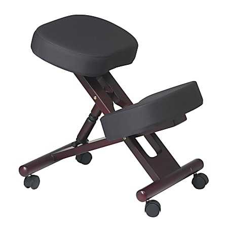 WorkSmart Kneeling Chair - Black Memory Foam Seat - Mahogany Wood Frame - Memory Foam
