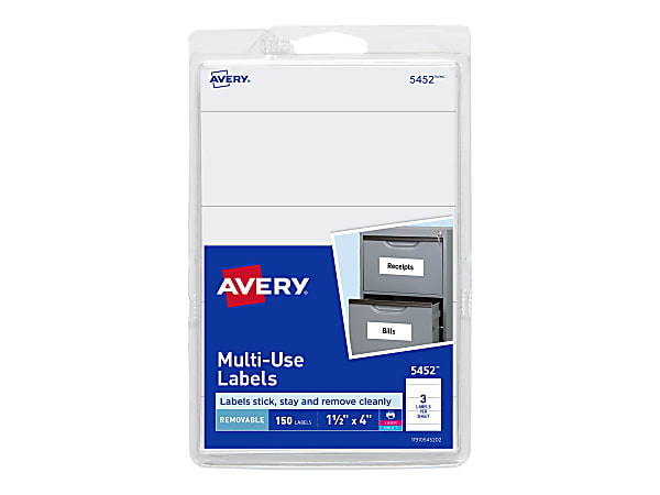 Avery® Removable Inkjet/Laser Multipurpose Labels, 5452, 1 1/2" x 4", White, Pack Of 150